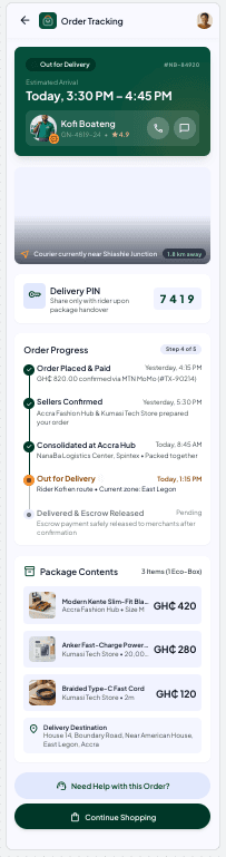 NanaBa order tracking screen